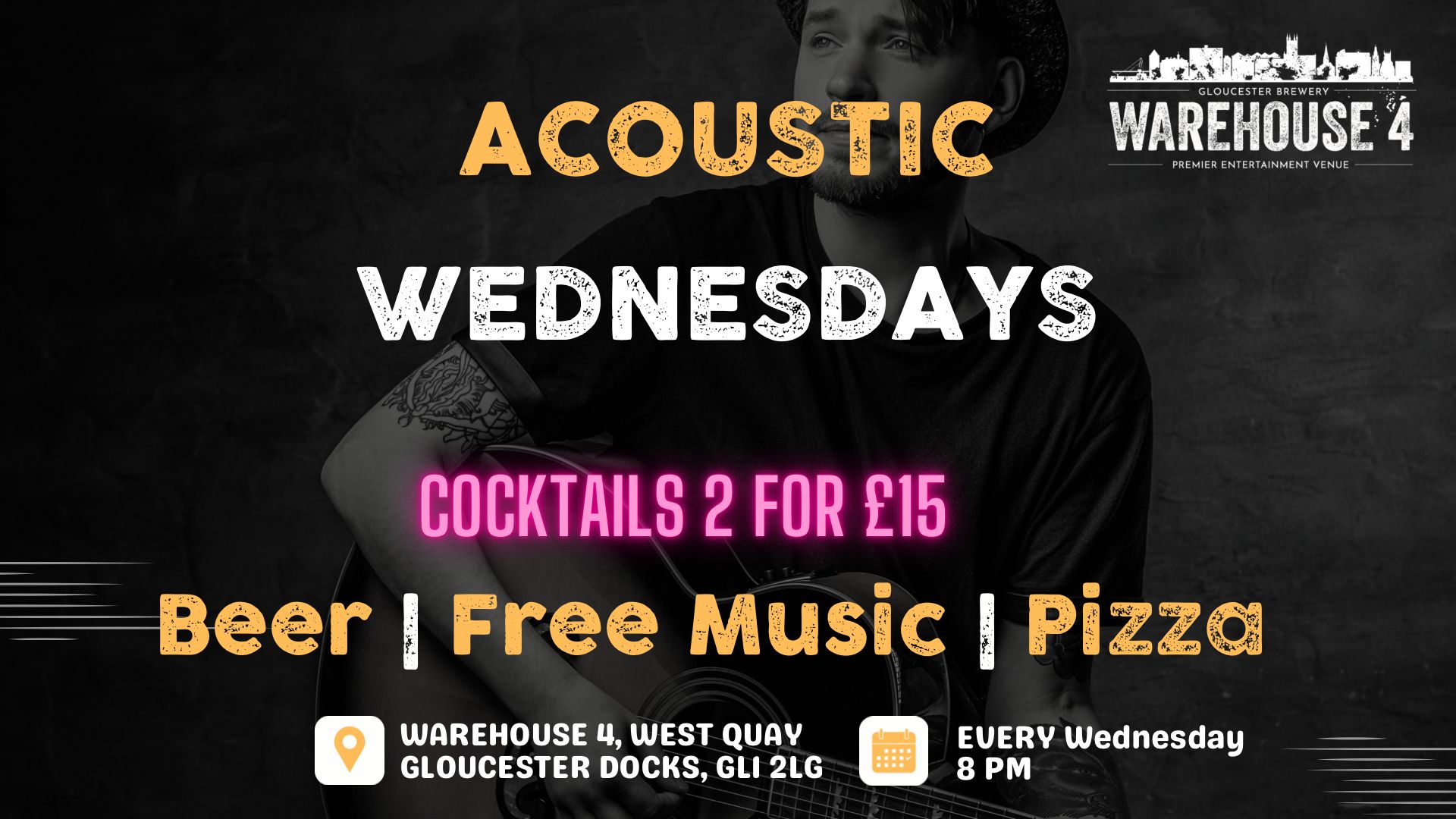 Gloucester Brewery acoustic Wednesday hosted in Warehouse 4 each Wednesday at 8 pm